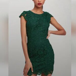 Lulu's Green Lace Crochet Cocktail Dress, Wedding Guest Mini, Open Back